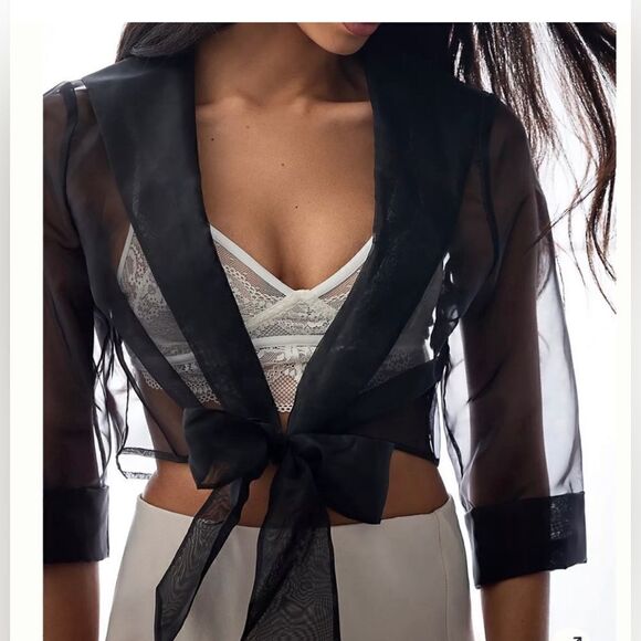 Maeve Sheer Tie-Front Blazer Blouse one size - Picture 1 of 5